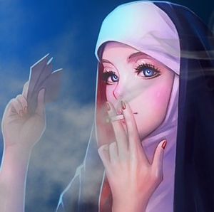 Nun smoking a cigarette