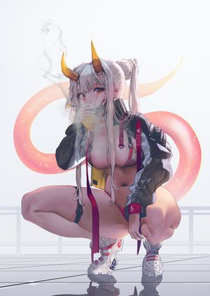 Teenage woman smoking a cigarette