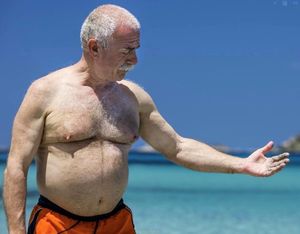 Hot balding middle-aged man with beer belly