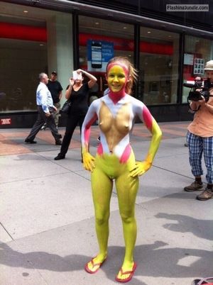 Nude on the street with bodypaint.