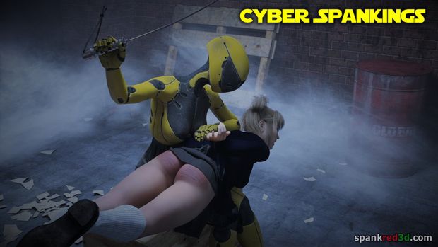 A hard bare bottom caning from a robot spanking droid