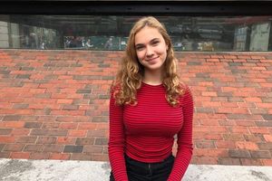 College girlfriend with big boobs in sweater