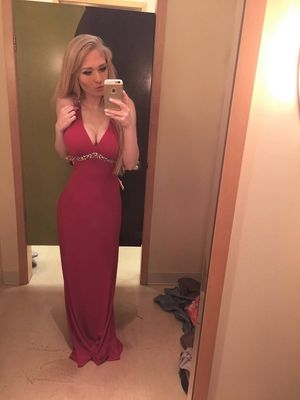 Classy Blonde in long evening dress