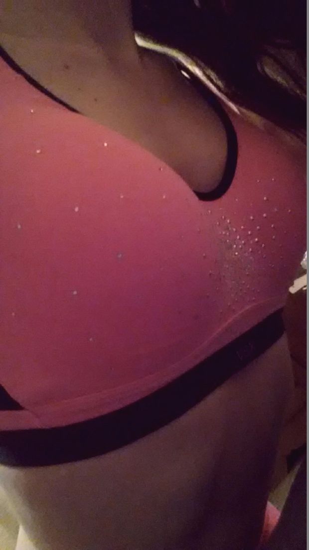 Being a dumb slut in a pink vsx bra