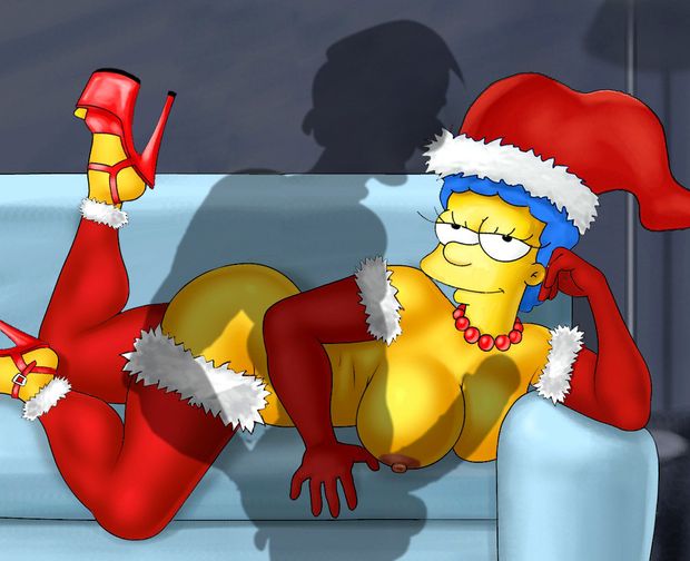 Marge waiting for Santa or Flanders to cum