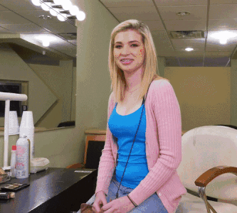 cute blonde gets cum on her braces