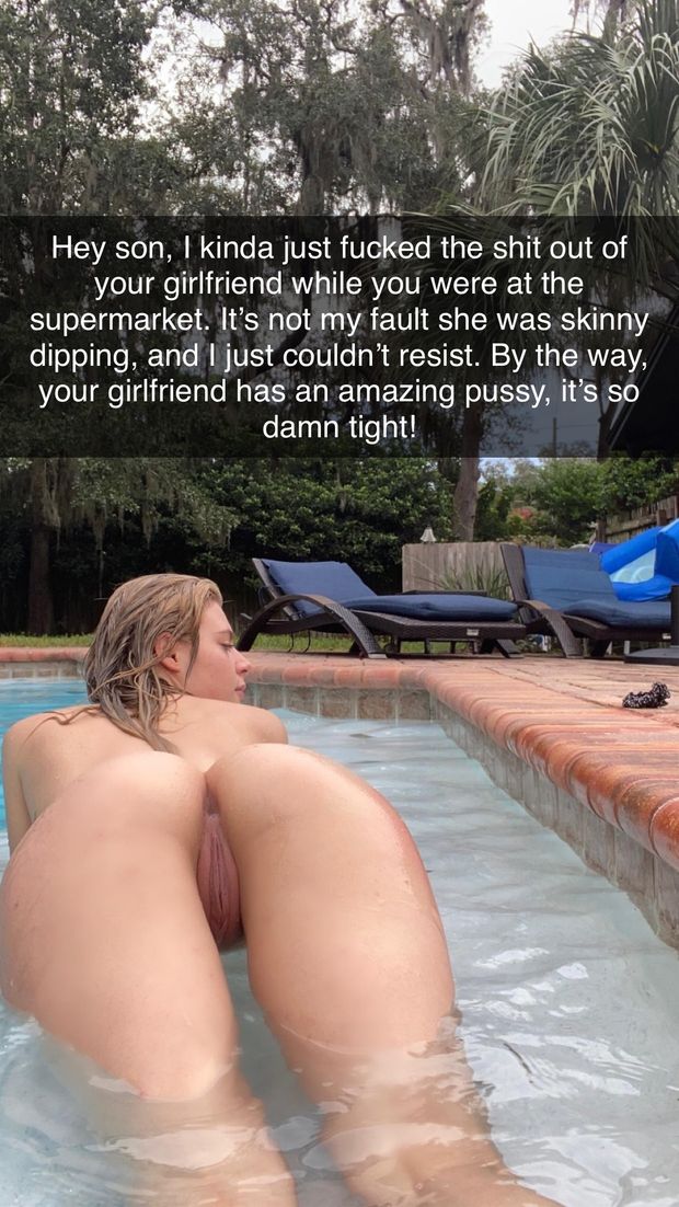 You rushed back home to find your girlfriend’s pussy leaking full of your dad’s cum.