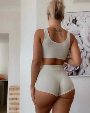 Fit blonde in hot workout clothes