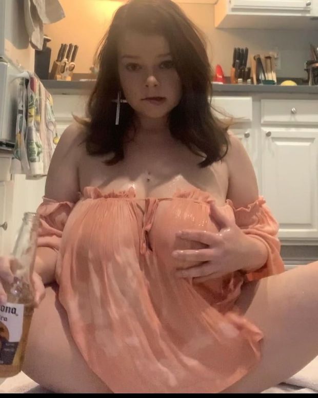 Spilling Her Beer All Over Her Big Tits