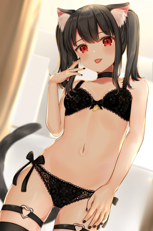 Black lingerie on a cute neko