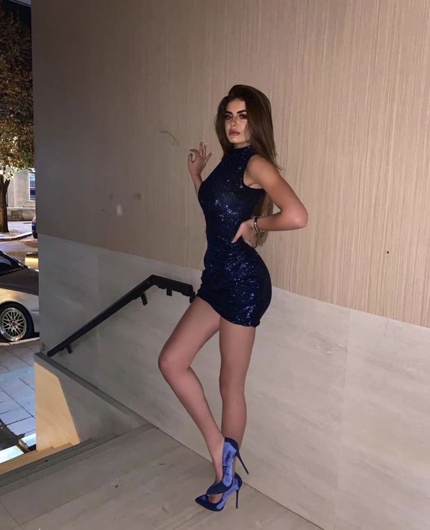 Nasty party babe in lbd and stilettos
