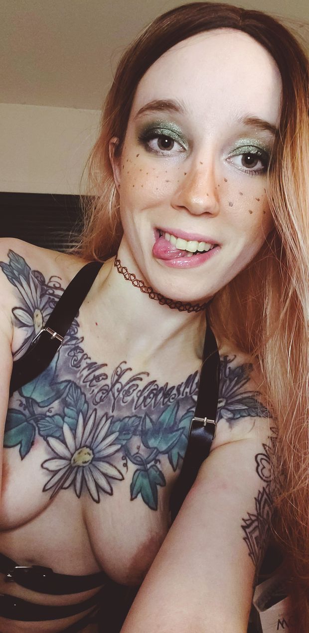 Cumwithustoo presents Sexy Inked blonde showing off her chest tattoo