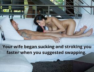 Your wife began sucking and stroking you faster when you suggested swapping.
