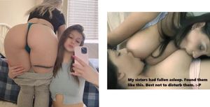 Here’s my sister and niece they fell asleep while sucking each other’s tits I jerked off while taking a picture guess they were bored being