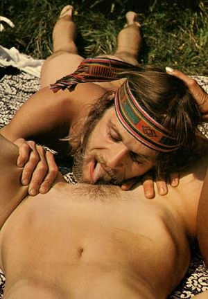 Eating her hippie pussy outdoors