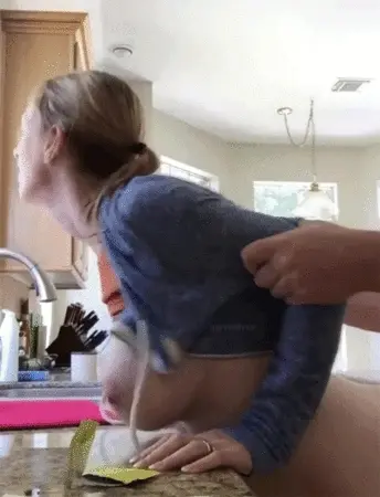 bent over kitchen counter
