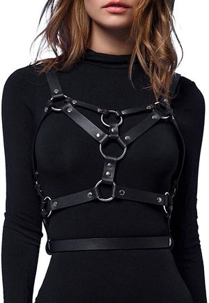 Leather harness over dress