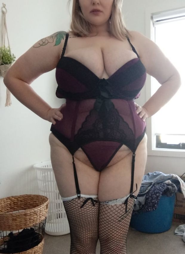 Curvy Blonde In Purple Lingerie