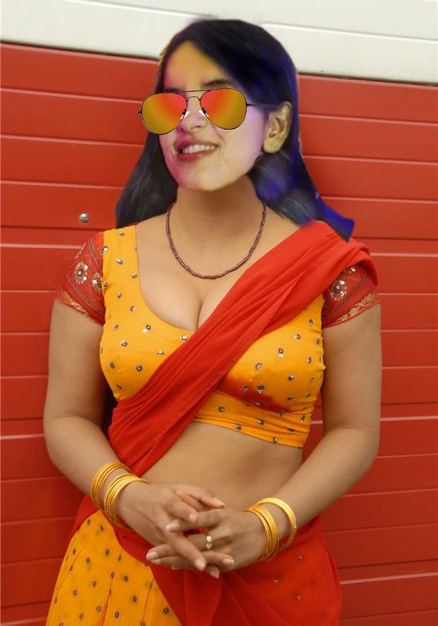 yellow blouse cleavage show