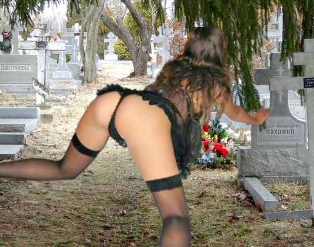 the grieving widow upskirt & very sexy show beautiful ass in black thong in public on cemetery in cemetery