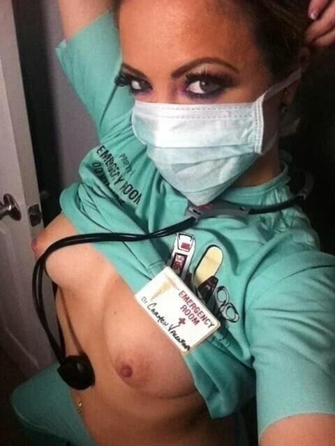 Brunette nurse selfie