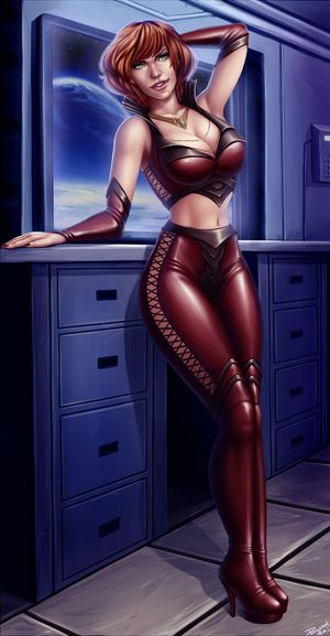 A redhead in red, skin-tight, clothes. Turned me red too;)