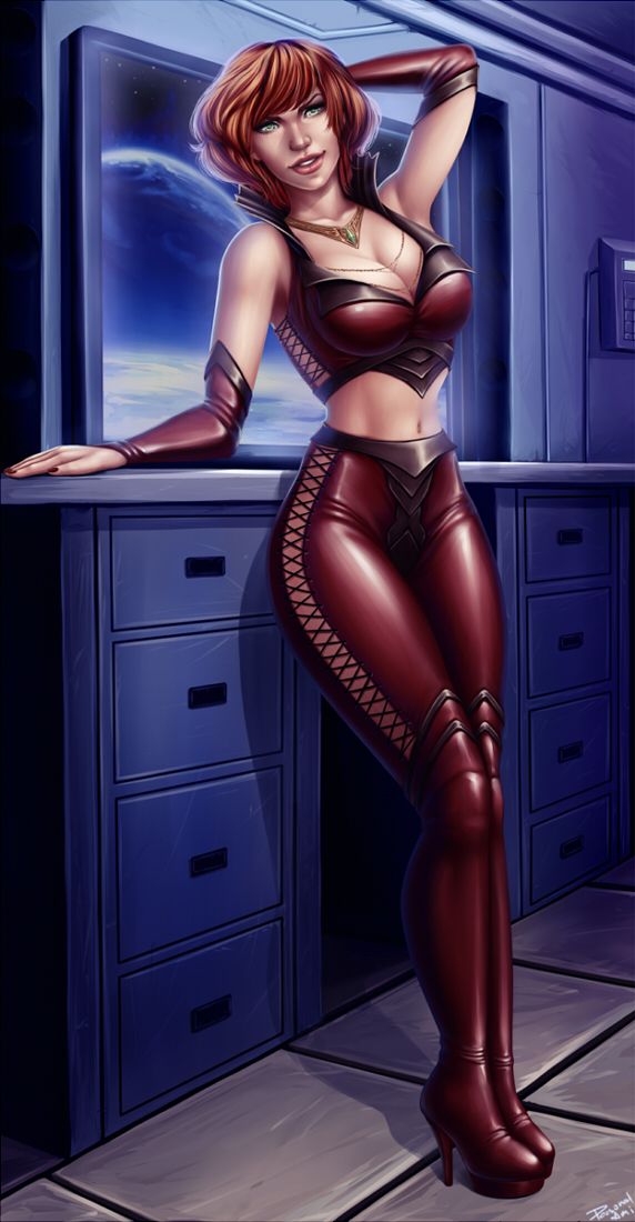 A redhead in red, skin-tight, clothes. Turned me red too;)