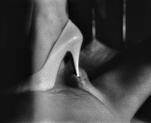 Cock , mine, under MarySue's stiletto heel