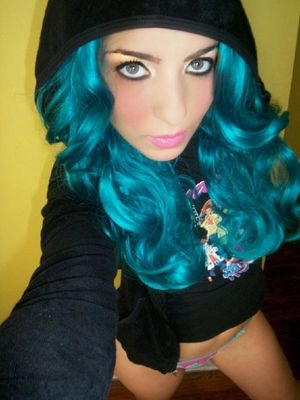 blue hair, pink panties