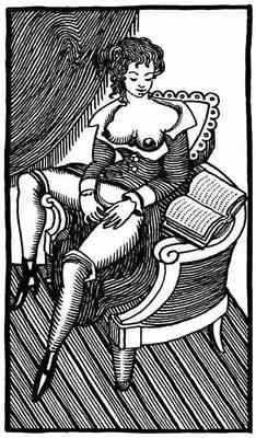 woodblock of woman masturbating while reading erotica