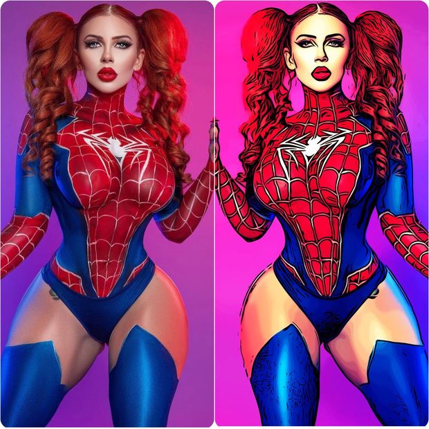Spiderwoman collage mixed with cartoon