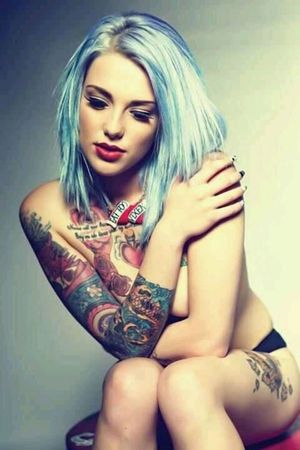 tattooed blue hairdo hottie