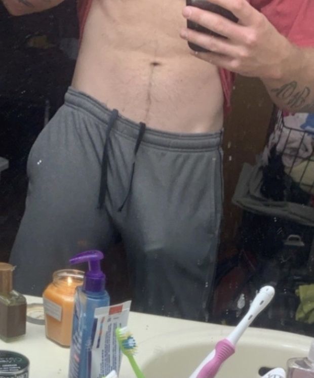 Big white dick in sweatpants