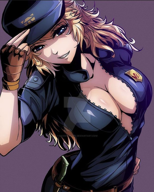 Hot babe in uniform showing sum cleavage