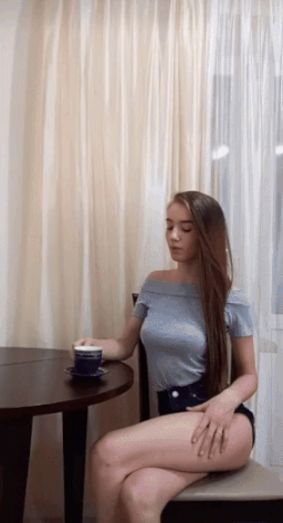 having a coffee and a dildo