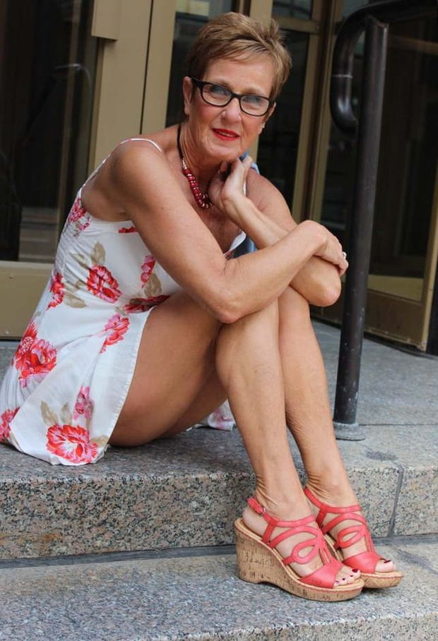 Playful granny on the street