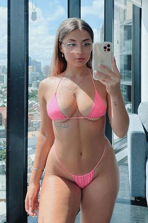 Lilith Cavaliere Juicy Body Barely Contained by Petite Pink Bikini