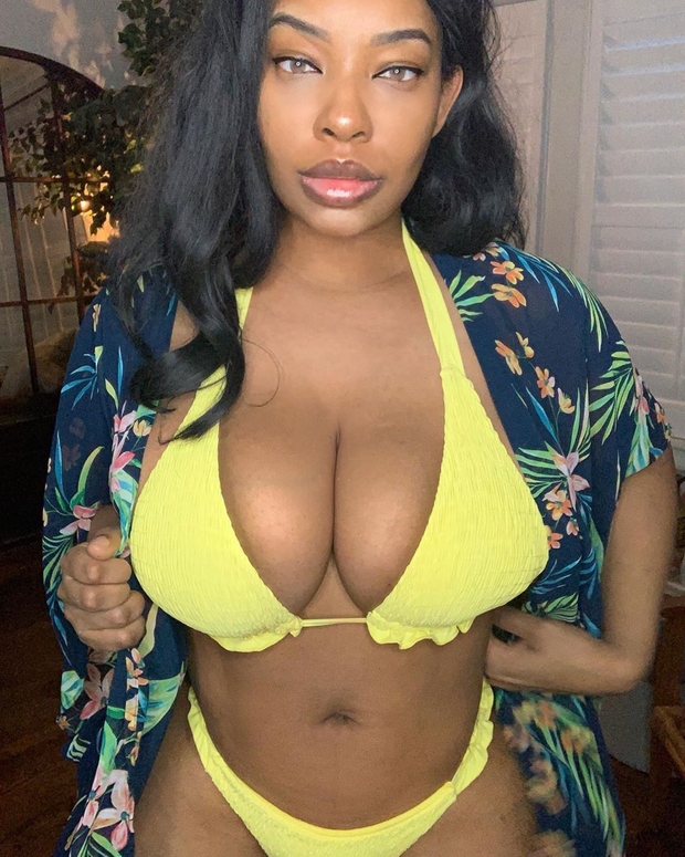 Rachel Storms in a yellow bikini