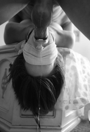 Blindfolded and throat-pinned by thick hard cock