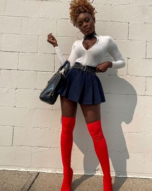 leave the skirt and the boots on