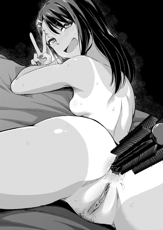 Manga gal with a  hairbrush shoved up her butt