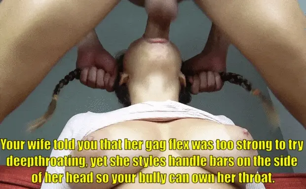 Cheating Wife With Pigtails Has Throat Owned By Bully
