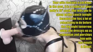 Cheating Wife Dressed As Catwoman Trains For Bully's Monster Cock
