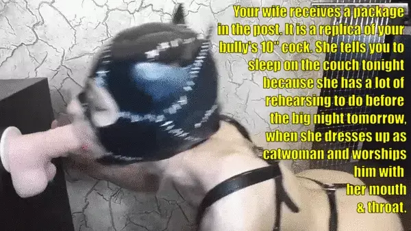 Cheating Wife Dressed As Catwoman Trains For Bully's Monster Cock