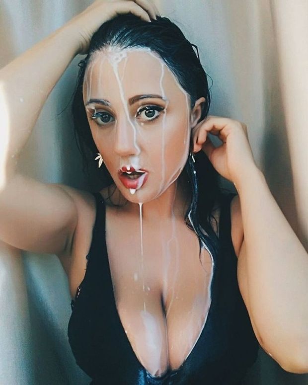 So much White glewing stuff on face and huge boobs