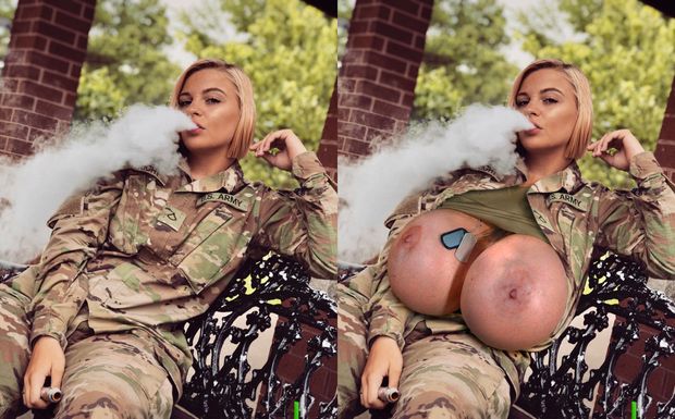 Hot Army babe got topless big tits