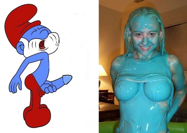 Papa smurf blowing a load on her