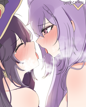 Keqing leaves a saliva trail after lewd kissing Mona by DOLECHAN