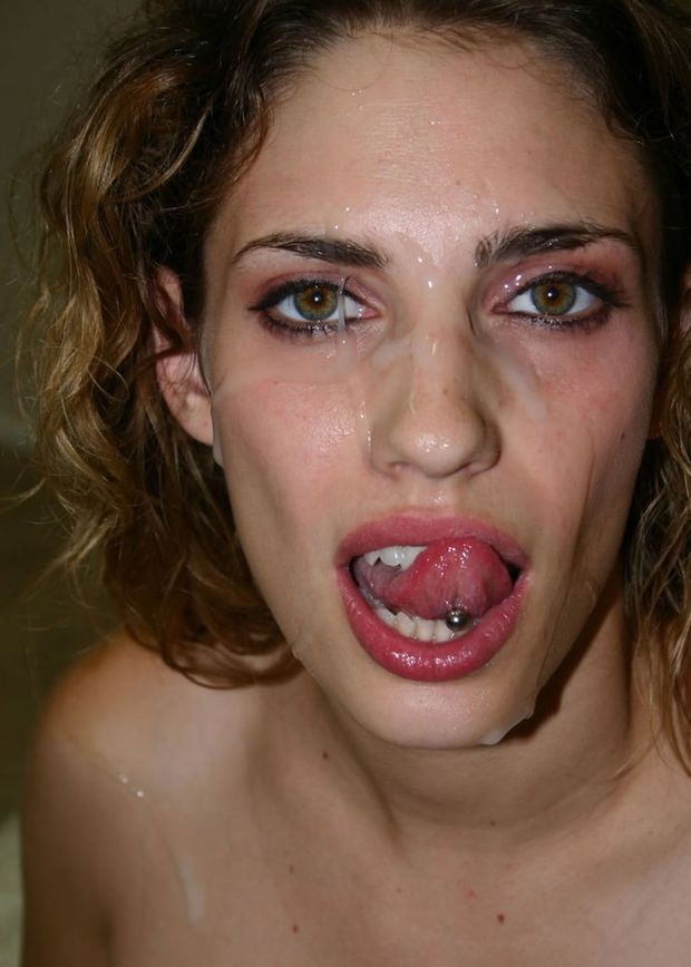 Licking cum off her lips