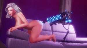 White hair chick fucked by sex machine